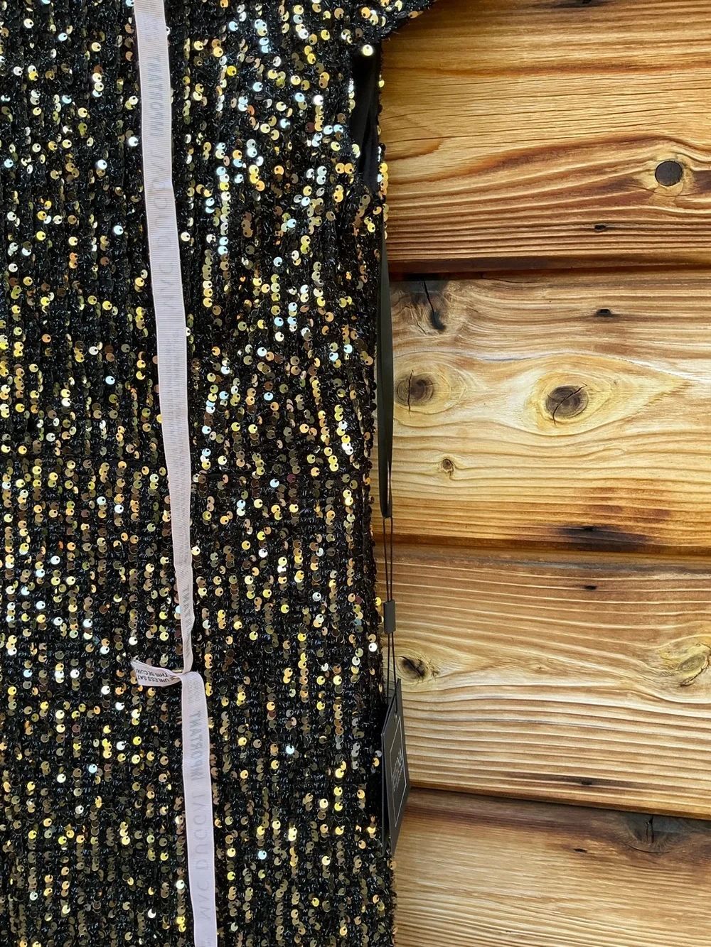 Mac Duggal Black Gold Sequin Cap Sleeve Gown Dress Size 4 - Picture 10 of 14